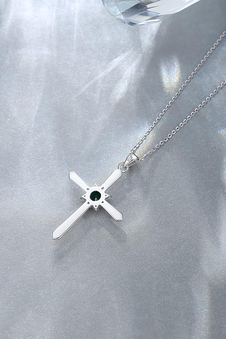 FANCIME Birthstone Cross Necklace for Women Sterling Silver Birthstone Necklace Halo Infinity Cross Pendant Necklace Fine Jewelry Valentines Day Gifts Birthday Holiday Gifts for Her, 16"+2" Inches