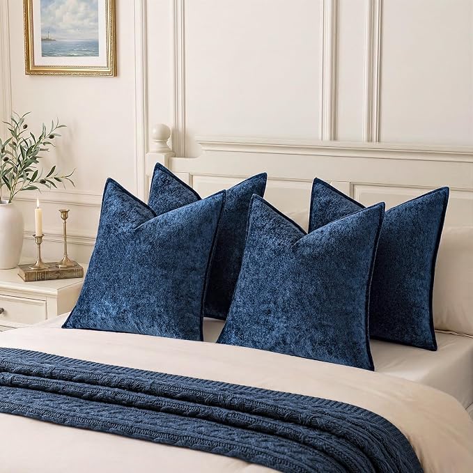 a moment Throw Pillow Covers 24X24 Inch 4 Packs,Soft Velvet Decorative Pillow Cases with 3D Ice Flower,Texture Modern Accent Cushion Covers for Sofa Couch Home Decor Navy Blue