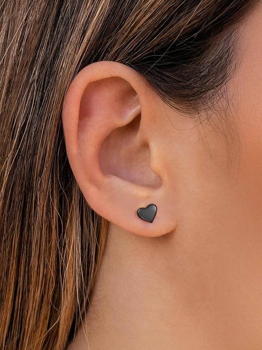 FindChic Hypoallergenic Sterling Silver Small Bar/Heart/Dot/Triangle/Butterfly/Lightning Studs Earrings Minimalist Geometric Jewelry Valentine Gifts for Women Men Girls, with Gift Box