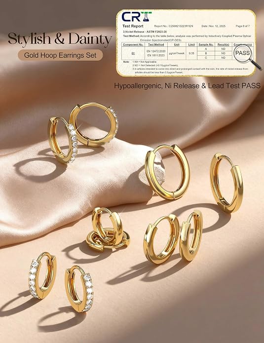 Jstyle 17 Pairs Hypoallergenic Gold Hoop Earrings for Women Flat Back Earrings for Women Surgical Stainless Steel Earrings for Sensitive Ears Small Hoop Cartilage Earring Stack Piercing Jewelry Set