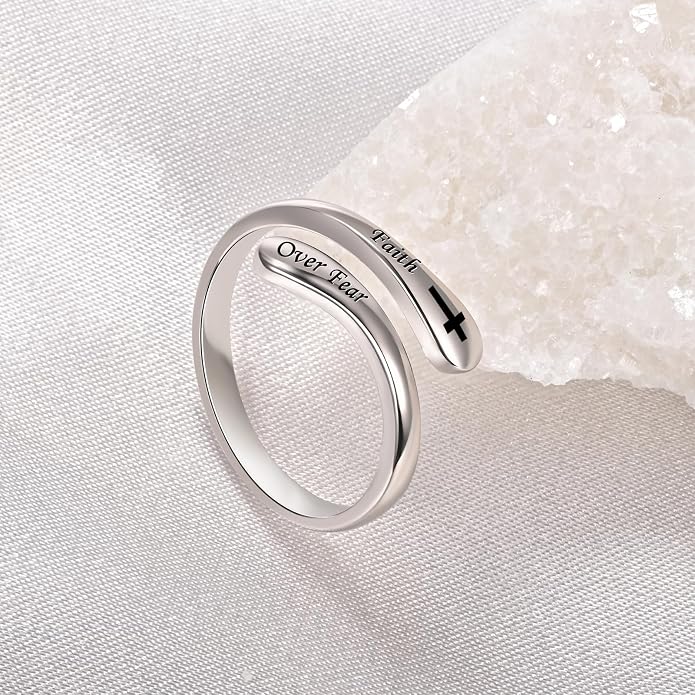 Fookduoduo 925 Sterling Silver Ring Inspirational Jewelry adjustable Wrap Open Rings for Women