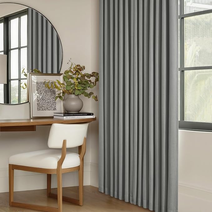 Grey 63 Inch Blackout Pleated Linen Curtains with Liner 2 Panels W40xL63 | Memory Trained, 100% Black Out, Thermal Insulated, UV Blocking, Noise Reducing Curtains for Small Window Bedroom 2 Panels