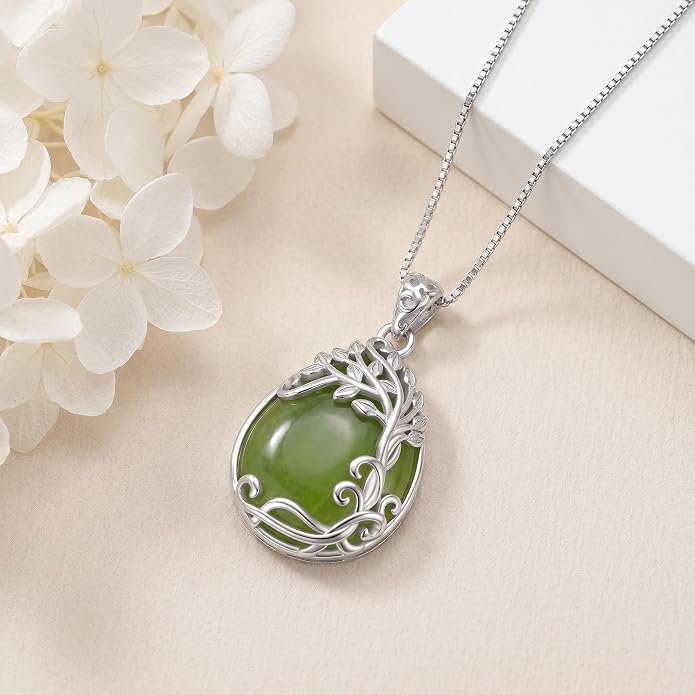 Teardrop Moonstone Necklace for Women Tree of Life/Filigree Birthstone Pendant Necklace Jewelry