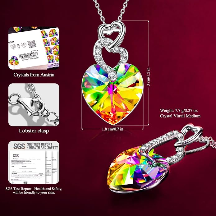 14K White Gold Plated Heart Crystal Necklace for Women, Gift Packaging Included for Your Special Her, Hypoallergenic for Sensitive Skin