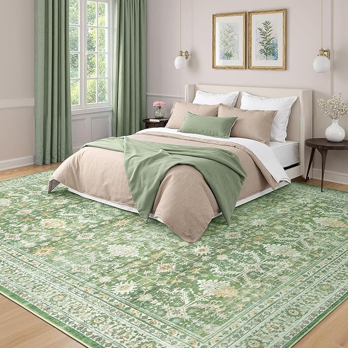 Lofus 8x10 Area Rug for Living Room, Light Green Washable Area Rugs with Non-Slip Backing,Soft Boho Carpets for Bedroom Dining Room Home Office Indoor Nursery