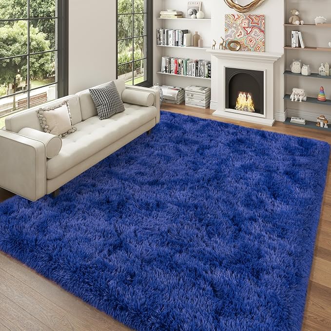 Dssimo Blue Fluffy Rugs for Bedroom 5x7 Soft Shag Carpet for Bedside | Large Plush Furry Upgrade Non-Slip Blue Area Rug for Living Room Nursery Kids Room Dorm Room Home Decor, Indoor Floor Carpet