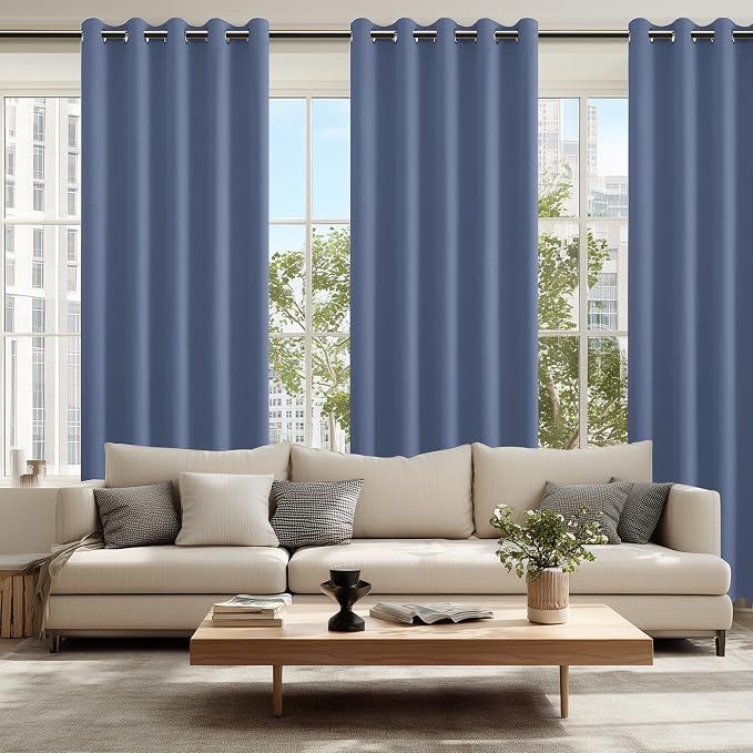 Hiasan Blackout Curtains for Bedroom, 60 x 84 Inches Long - Thermal Insulated & Light Blocking Window Curtains for Living Room/Kids Room, 2 Drape Panels Sewn with Tiebacks, Blue Haze