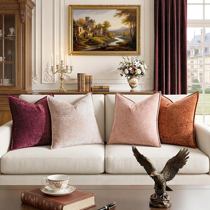 a moment Throw Pillow Covers 16X16 Inch 4 Packs,Soft Velvet Decorative Pillow Cases with 3D Ice Flower,Texture Modern Accent Cushion Covers for Sofa Couch Home Decor Desert Rose