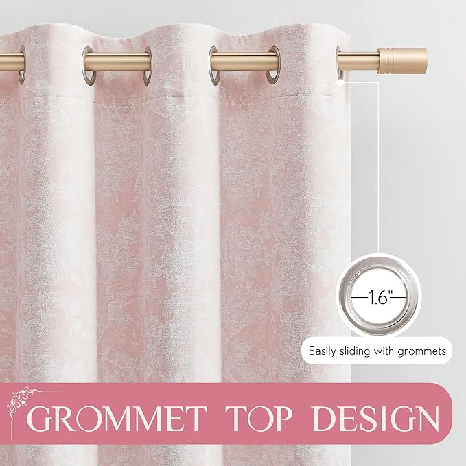 Beauoop Pink Floral Jacquard Blackout Curtains for Bedroom 52x84 2 Panels | Flower Chenille Room Darkening Drapes for Living Room 84 Inch Long Thermal Insulated Soundproof Window treatment Grommet