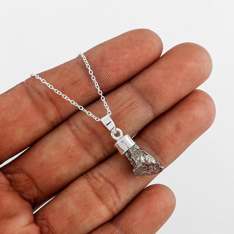 Real Meteorite Raw Crystal Pendant Necklace, Natural Gemstone, Bezel Setting, Rough Crystal, Healing Stone, Gift for Women, Imitation Jewelry 18 inch