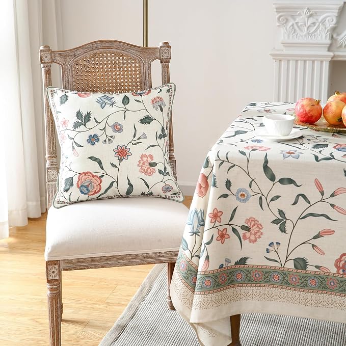 ISAENNE Designer Linen Throw Pillow Cover,Set of 2,18"x18"-Estevan A | Vintage French Elegant Square Pillow Cover,Concealed Zipper Design,Floral Pattern,Sofa,Bedroom,Living Room,Lounge Chairs