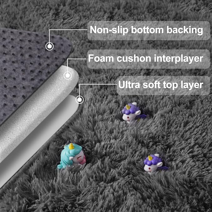 qulint 6x9 Rugs for Living Room, Dark Grey Fluffy Large Rug for Bedroom | Shag Shaggy Carpet for Kids Room, Fuzzy Plush Modern Alfombras for Dorm Nursery Office Classroom Home Decor