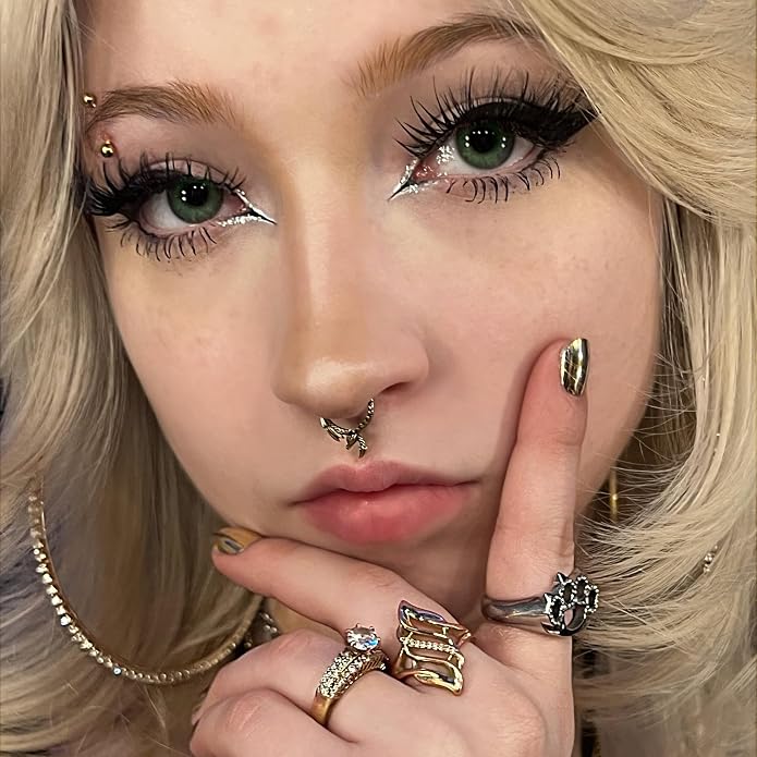 PUNKYOUTH Titanium 16G Septum Nose Ring Clicker Hoop Titanium 316L Surgical Steel Gothic Alternative Piercing Jewelry for Septum Helix Rook Tragus Cartilage Hinged Clicker Hoop with Bat Dragon Spike Eye Design 8mm