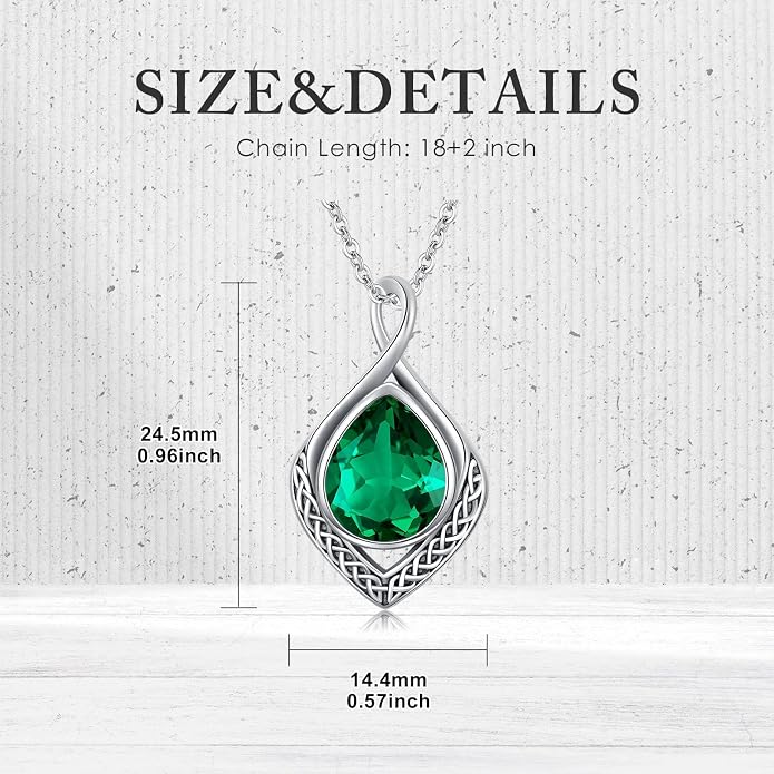 PELOVNY Celtic Knot Necklaces for Women 925 Sterling Silver Gemstone/Birthstone Teardrop Infinity Necklace Irish Celtic Pendant Jewelry Gifts for Mom Daughter Wife