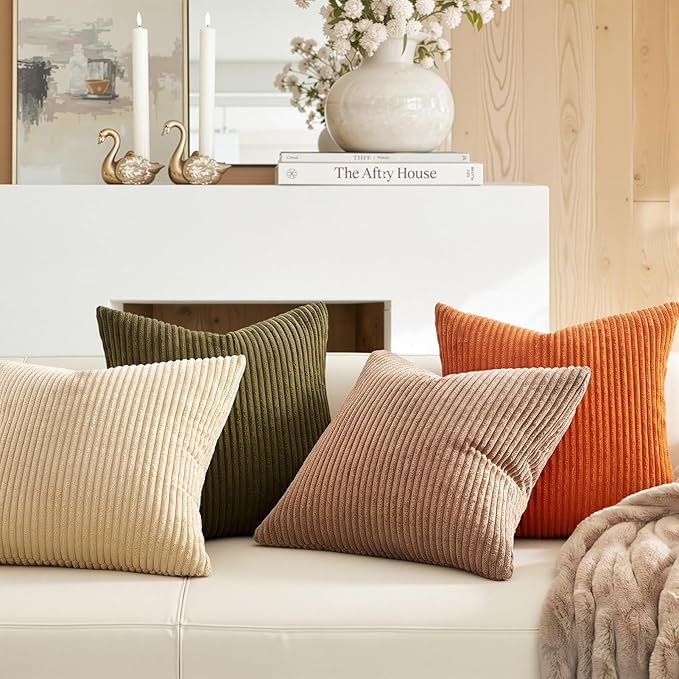 Topfinel Rust and Olive Green Velvet Throw Pillow Covers 24x24 Sofa Pillow Covers Boho Farmhouse Cushion Cases Soft Corduroy Fall Home Decor for Couch Bed Sofa Living Room Pack of 4