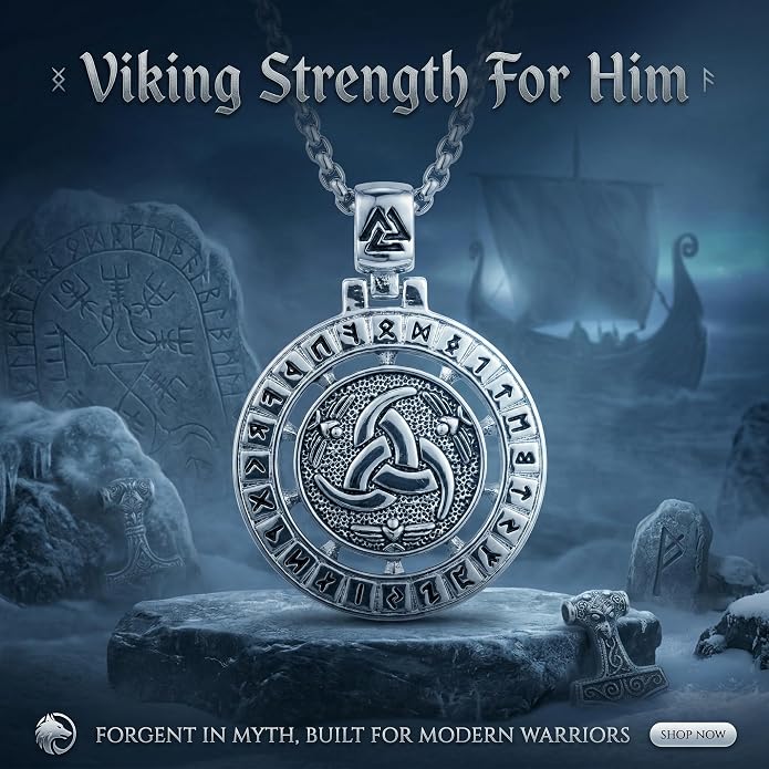 CRMAD Viking Owl/Raven Necklace Vintage Animal Totem Pendant Rune of Lune Jewelry Gift for Men and Women 24 in Chain