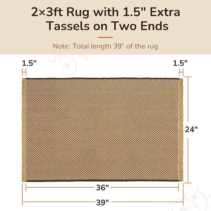 2x3 Washable Boho Area Rug with Tassels for Living Room Beige Coffee | Vacuum Friendly, Machine Washable, Non-Slip Entry Rug, Modern Farmhouse Neutral Decor Carpet, Entryway Kitchen Bathroom