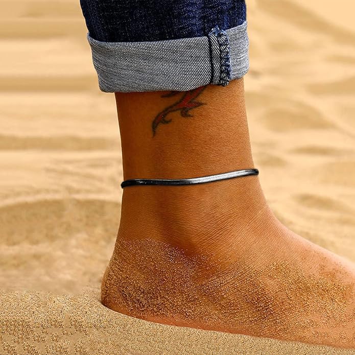 FOCALOOK 14K Gold Plated Anklets for Women Waterproof Plus Size Ankle Bracelet 8.5-10.5 Inch Adjustable Mariner/Figaro/Flat Snake/Cuban Link Chain Anklet Jewelry for Summer Beach Holiday
