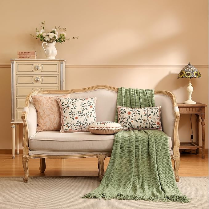 ISAENNE Designer Elegant Vintage Linen Throw Pillow Cover,20"x12"-Flora A | French Rectangle Decor Pillow Cover,Concealed Zipper Design,Floral Pattern,Sofa,Bedroom,Living Room,Lounge Chairs