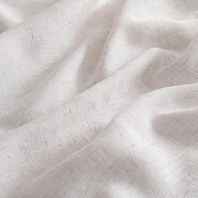 MIULEE White Short Linen Curtains 45 Inch Length 2 Panels for Kitchen Bedroom Bathroom, Soft Thick Linen Textured Natural Basement Window Drapes Semi Sheer Light Filtering Back Tab Rod Pocket