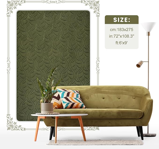 Macgace Ultra Soft Area Rug for Living Room, 5x7 Green Geometric Shag Rugs | Washable Non-Slip Backing Medium Pile Modren Fuzzy Carpet for Kids Room, Girls Bedroom, Classroom, Dorm