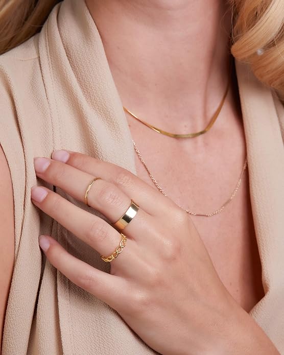Milla Sterling Silver Rings for Women - Dainty Stackable Open Circle & Chain Gold Rings