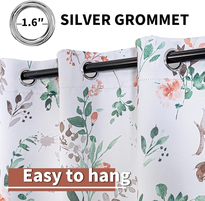 MYSKY HOME Floral Blackout Curtains for Kitchen Room Darkening Thermal Insulated Panels 54 Inch Long Light Blocking Grommet Rustic Curtains for Dormer Window, 2 Panels, Orange