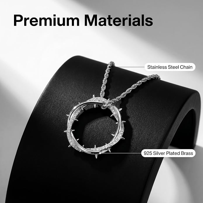 Men's Thorn Crown Necklace, 18K Gold & 925 Silver Plated Brass, 5A CZ Pendant, 24" Rope Chain, Retro Hip Hop Street Jewelry, Unisex Gift for Women