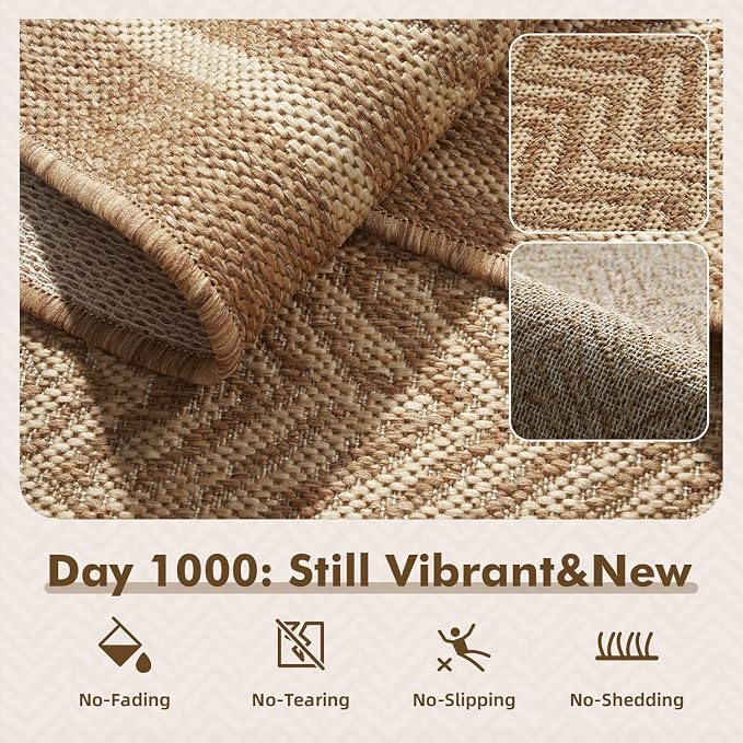 MontVoo-Outdoor Rug-Patio Rug 9x12 Polypropylene Indoor Outdoor Rugs Outdoor Carpet for Patio Deck Balcony Porch, Textured Weave, Durable for High Traffic, Fade-Resistant, Boho Farmhouse Neutral Brown
