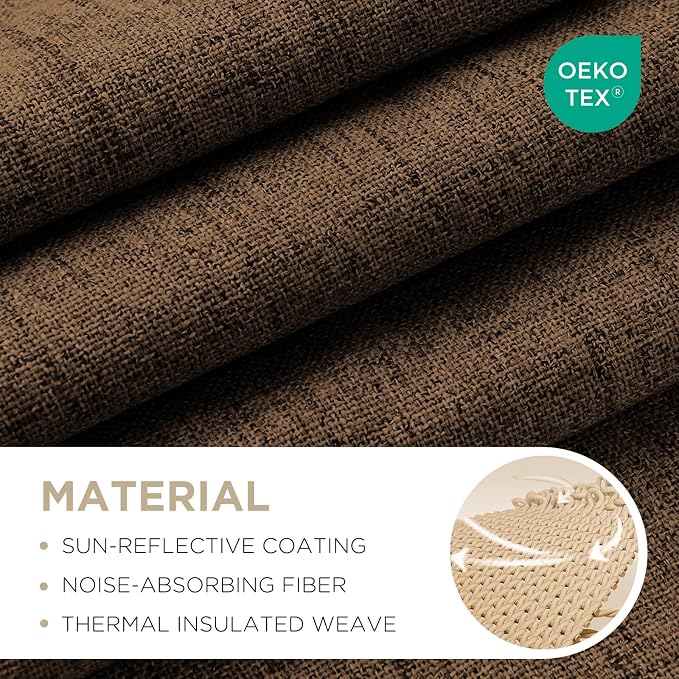 Joydeco Linen Blackout Curtains for Bedroom - 100% Light Blocking 1 Panels, Cappuccino Drapes 100" W x 108" L, Thermal Insulated Room Darkening Curtains for Living Room, Rod Pocket & Back Tabs