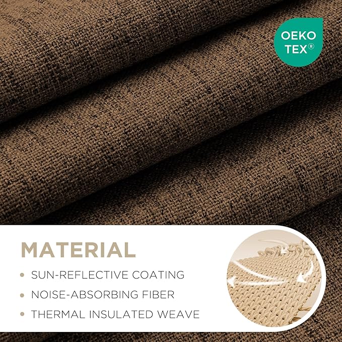 Joydeco Blackout Curtains for Bedroom - 100% Light Blocking 2 Panels Cappuccino Drapes 66" W x 84" L, Thermal Insulated Room Darkening Curtains, Linen Textured for Living Room, Rod Pocket & Back Tabs