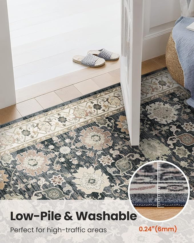AMADA HOMEFURNISHING 8x10 Area Rug for Living Room, Vintage Washable Area Rug Low-Pile & Non-Slip Carpet for Bedroom Dining Room Nursery Home Office, Black/Brown