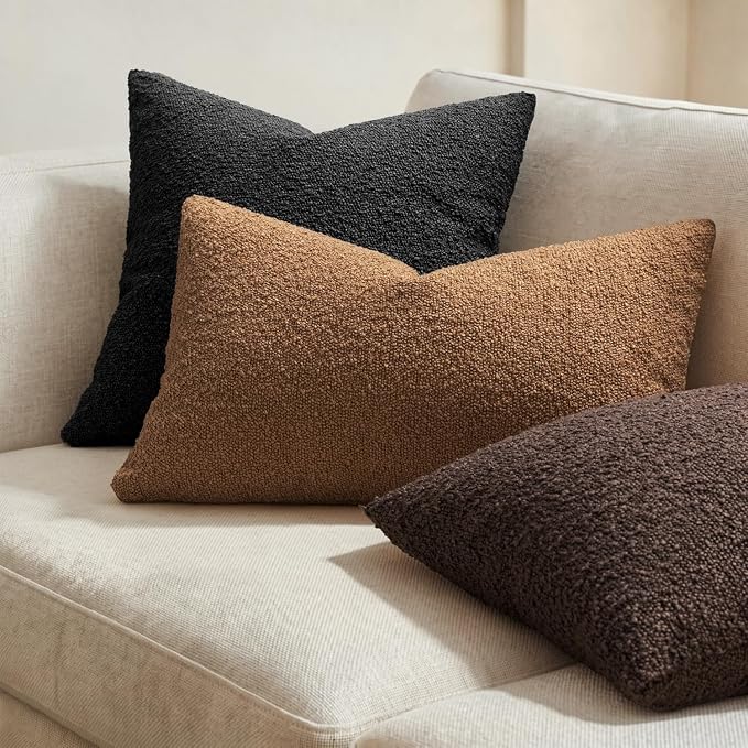 MIULEE 20x20 Decorative Lumbar Boucle Couch Pillow Covers Cocoa Brown | Set of 2 Textured Neutral Fall Autumn Throw Pillow Covers, Accent Solid Pillowcases, Sofa Living Room Home Decor