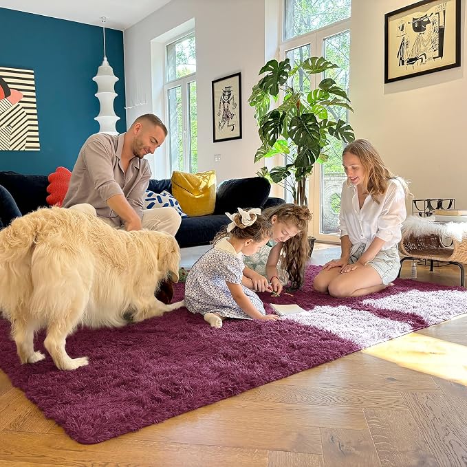 OLANLY 6x9 Machine Washable Large Area Rugs for Living Room, Bedroom, Soft Fluffy Shaggy Bedside Rug, Indoor Floor Carpet for Kids Girls and Boys, Dorms, Nursery, Home Decor Aesthetic, Burgundy