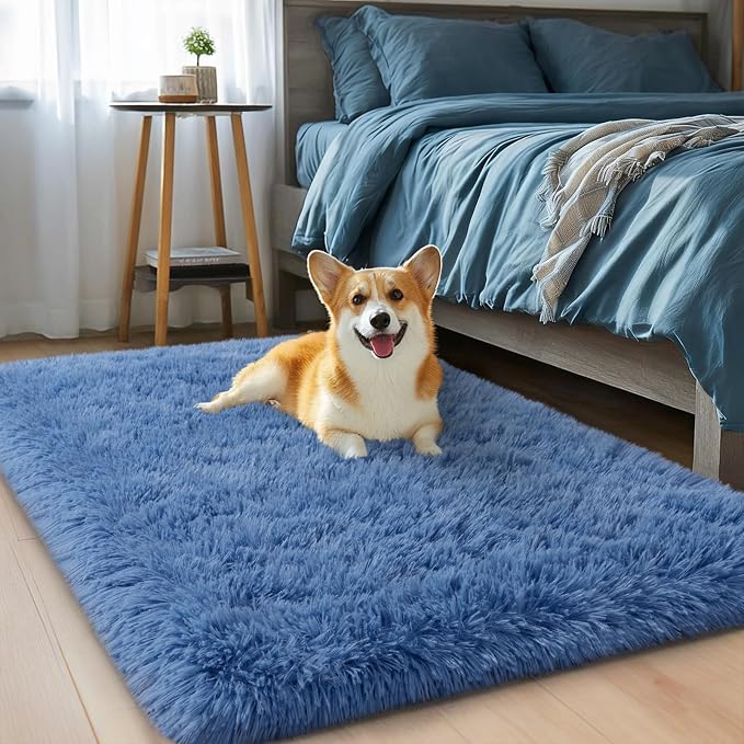 qulint Blue Rug for Bedroom, 2x3 Area Rugs for Boys Room Soft Fluffy Shag Small Carpet for Nursery, Fuzzy Shaggy Alfombras for Kids Boys and Girls Dorm Living Room Home Decor (2ft x 3ft, Blue)
