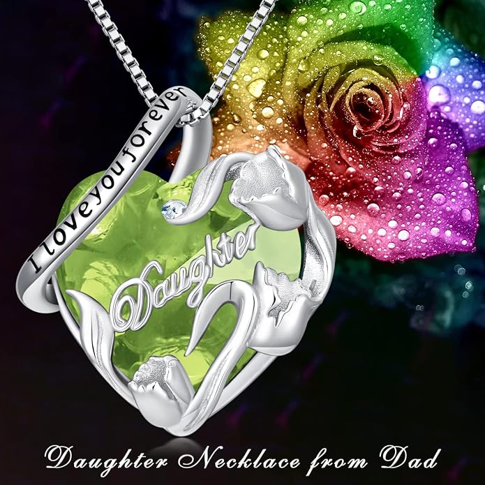 PROESS S925 Sterling Silver Daughter Heart Pendant Necklace from Dad Mom I Love You Forever Jewelry