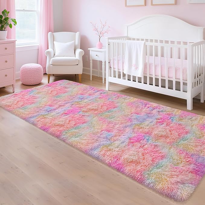 Colorful Unicorn Rainbow Rug for Girls Bedroom Bedside Rug Runners 3x10 Ft for Hallway Living Room Non Slip Fluffy Runner Carpet for Kids Room Kawaii Decor