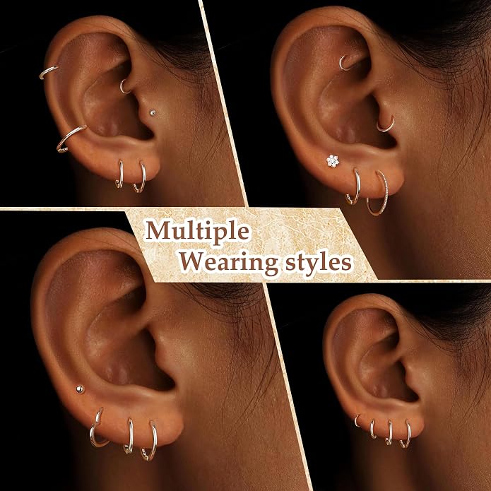 MOODEAR 925 Sterling Silver Hoop Earrings - Small Huggie Earrings for Women, Hypoallergenic Trendy Cartilage Silver Earrings, Lightweight Jewelry Gifts