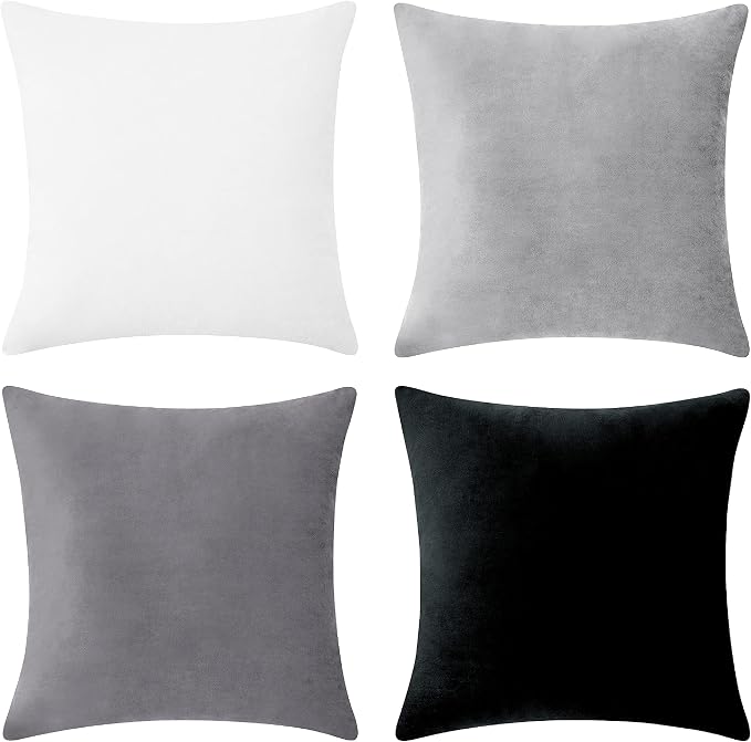 MONDAY MOOSE Decorative Throw Pillow Covers Cushion Cases, Set of 4 Soft Velvet Modern Designs, Mix and Match for Home Decor, Pillow Inserts Not Included (18x18 inch, Black/White)