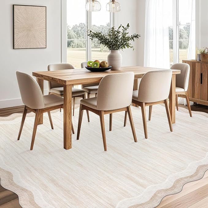 Garvee Scalloped 5x7 Rugs Washable Area Rugs for Living Room,Modern Stain Resistant Solid Rug for Bedroom Kids Room, Scalloped Low Pile Non-Slip Neutral Rug for Dining Room Home Office Dorm,Cream | Rugs for Living Room, Non-Slip Soft Carpet for Bedroom...