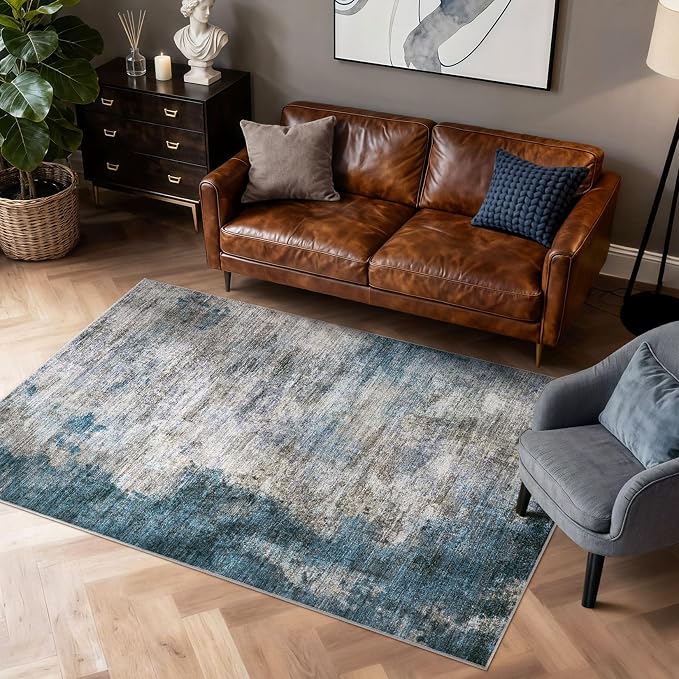 DMOYEST 5x7 Area Rug - Washable & Non Slip Indoor Rug for Living Room, Kid & Pet Friendly Abstract Low Pile Soft Carpet for Bedroom and Dining Room - Dark Grey