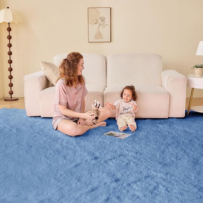 OPPODREAM 9x12 Blue Rugs for Bedroom, Ultra-Soft Fluffy Area Rugs for Living Room, 9 x 12 Shag Carpet for Nursery, Kids, Girl, Boy, Baby, Plush, Fuzzy, Shaggy, Cute Home Decor