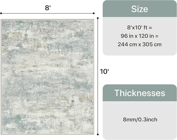 GENIMO Abstract Area Rug 8x10, Washable Large Modern Rug Non Slip, Low Pile Lightweight Soft Carpet for Living Room, Bedroom, Dining Room, Light Grey