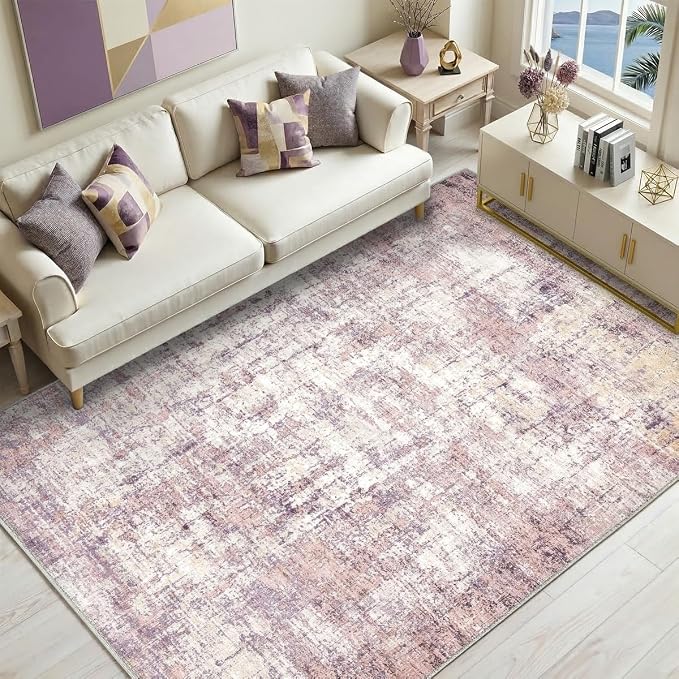 4x6 Area Rugs Washable Living Room Rug-No Slip Soft Carpets Modern Abstract Indoor Floor Stain Resistant Carpet for Bedroom Dining Room Farmhouse Nursery Home Office Pink