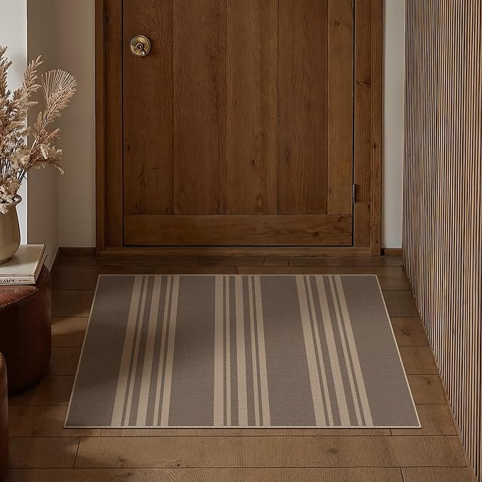 PureCozy Outdoor Rug 2x3 Washable Striped Jute Look Non Slip Mat | Nature Stripe Farmhouse Design, Indoor Outdoor Entryway Door Mat for Kitchen, Mudroom and Bathroom, Non Shedding, Easy Care