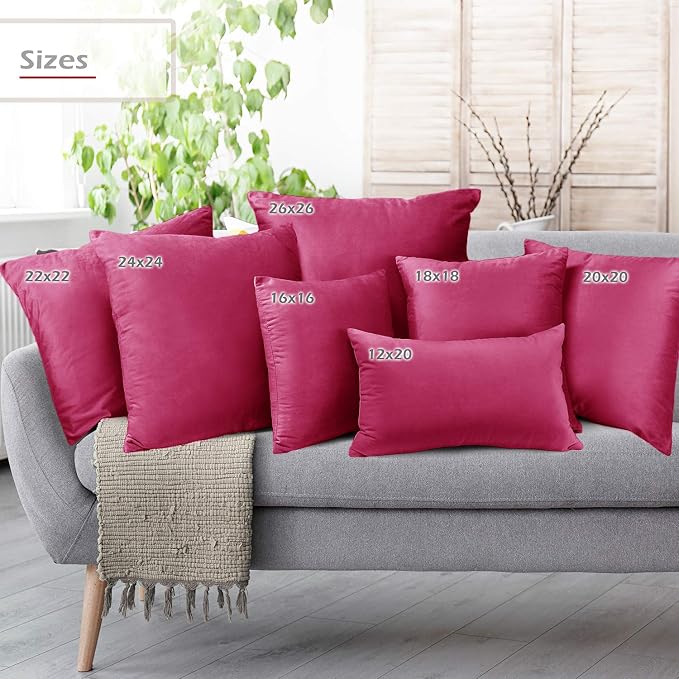 Nestl Throw Euro Pillow Covers, Cozy Velvet Decorative Pillow Covers 26 x 26 Inches, Soft Solid Couch Pillow Case for Sofa, Bed and Car, Set of 2 - Hot Pink