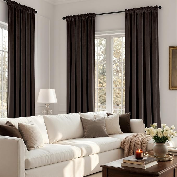 MIULEE Brown Blackout Velvet Curtains Drapes 96 Inch Long 52"x96" Bedroom | Luxurious Bedroom Living Room Decor, Room Darkening, Thermal Insulated, Rod Pocket Design, Super Soft Fabric