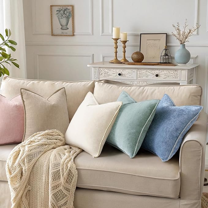 decorUhome Soft Chenille Throw Pillow Covers 18x18 Set of 2 Aqua Haze | Fall Textured Decorative Throw Pillow Cases Stitched Edge Modern Farmhouse Luxury Boho Velvet for Couch Sofa Bed Home Decor