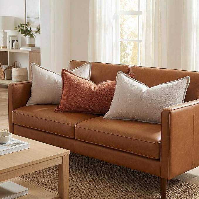 12x20 Inches Throw Pillow Covers Set of 4 Soft Textured Chenille Decorative Cushion Cases for Couch Sofa Bed Modern Farmhouse Neutral Accent Covers with Hidden Zipper Beige Orange
