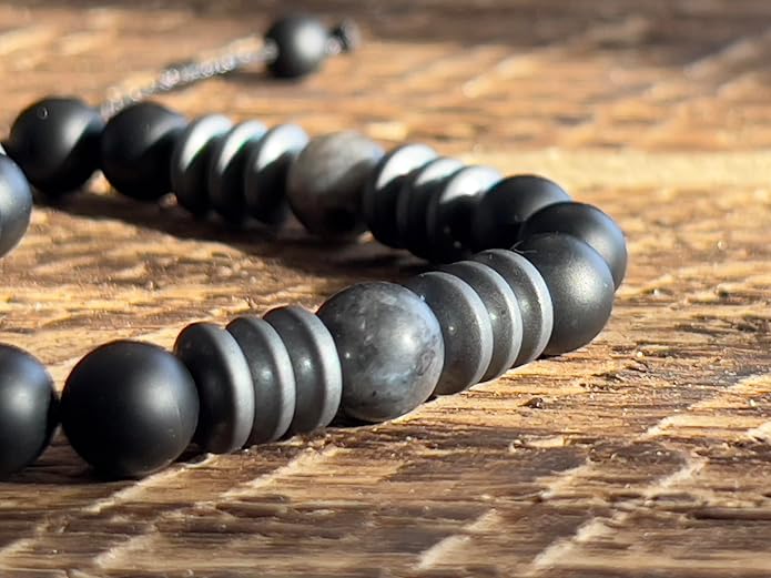 Mens Beaded Bracelet - Stone Jewelry, Black Onyx Hematite Bracelets, Mens Accessories, Adjustable